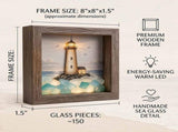 Coastal Lighthouse Sea Glass Shadow Box Night Light, Handmade Sea Glass Shadow Box with LED Warm V1366-AZ2-W-15291
