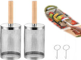 2-Pack Rolling Grill Baskets 304 Stainless Steel with Removable Wooden Handle for Vegetables and V1188-MS-710-136