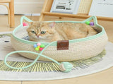 M Size Handwoven Natural Rattan Cat Bed and Scratcher - Washable Low-Mess Round Nest with White V888-ELOSUNG55099-5