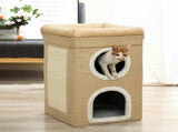 Grey 3-Story Villa Cat House with Scratching Posts - Foldable Double-Decker Cat Condo, Warm & V888-ELOSUNG48747