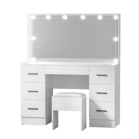 Artiss Dressing Table Set Stool 10 Led Bulbs White Debbie FUR-T-DRESS07-LED-WH-ABC