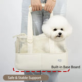 Cream Style Pet Tote Bag Breathable Mesh, Anti-Sag Base, L Size for Cats & Dogs, Detachable Strap, V1232-LXB-GG-001
