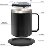 USB Heated Coffee Mug Warmer with Handle, Stainless Steel Coffee Cup with Lid for Milk, Tea and Hot V1237-ZY-924-353