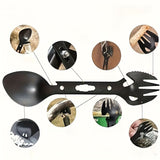 camping spoon, camping fork, multifunctional tool, outdoor dining, camping gear, 2-in-1 utensil, V1347-127-BLA-80008
