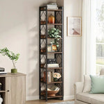 NNETMLT 78.7 Inch Extra Tall 7 Tier Skinny Bookcase, Rustic Brown V728-GR169929