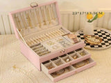 Pink Large Lockable Jewellery Box with 3 Drawers PU Leather Jewellery Organiser Case for Rings V888-ELOSUNG54213
