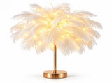 Ostrich Feather Table Lamp White, 80 Hand-Woven Natural Feathers, 3 Colour Temperature Touch V1197-JD-093001
