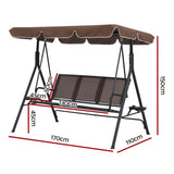 Gardeon Outdoor Swing Chair Garden Chair Canopy Cup Holder 3 Seater Brown GSC-BST-3S-CUP-BR