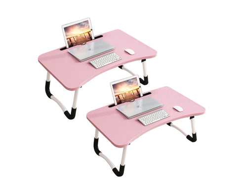 SOGA 2X Pink Portable Bed Table Adjustable Foldable Bed Sofa Study Table Laptop Mini Desk with BEDTABLEG44X2