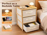 3 Drawer Bamboo Storage Chest Fabric Drawers Multi-Purpose Organiser for Bedroom Bathroom Laundry V1181-HO0421-NEW