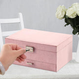 Velvet Jewelry Box with Lock - 3 Layers - Large Jewelry Organizer for Women - With Drawers & V1189-HB003WSRH00036