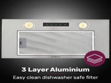 EUROCHEF 60cm Undermount Rangehood Silver, Quiet 3-Speed, 3-Layer Dishwashable Filter, LED Lights V219-RGHUDREC6NFA