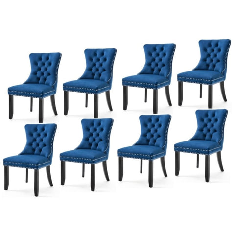 8x Velvet Dining Chairs Upholstered Tufted Kithcen Chair with Solid Wood Legs Stud Trim and V226-SW1901BL-4