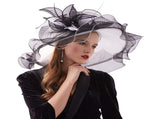 Women's Church Hat Organza Fascinator Wedding Tea Party Hat Wide Brim Sun Hat V1370-AZ4-11283