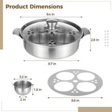 Stainless Steel Egg Poacher Pan, Steamer Pot with 4 Poached Egg Cups, Egg Cooker for Stove and V1369-AZ3-W-08606