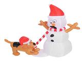 3.6ft Inflatable Snowman with Bite Dog White LED Lights Garden Yard Decorations IP44 Water Resistant V1294-YM0901-3115240075412