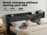 Artiss King Bed Frame Gas Lift Storage Bed with Charging Ports Upholstered Geometric Headboard BFRAME-G-MORFEI-K-BK-ABC