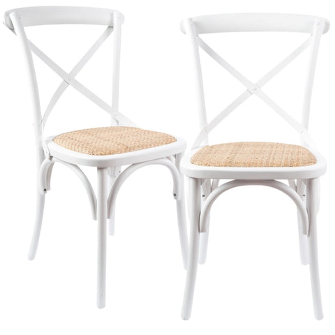 Aster Crossback Dining Chair Set of 2 Solid Birch Timber Wood Ratan Seat - White V315-VOD-CAFE-02-2PC-KIT