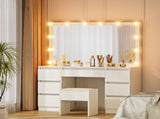 Artiss Dressing Table Vanity Desk Set Stool 12 Led Bulbs White FURNI-N-DRESS02-LED-WH-AB