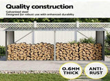 Giantz Firewood Storage Shed 334.5CM x 92CM Outdoor Log Rack Galvanised Steel Wood Holder SHED-LOG-330X92-BK