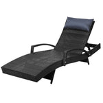 Gardeon Sun Lounge Wicker Lounger Outdoor Furniture Beach Chair Armrest Adjustable Black FF-LOUNGE-ARM-P-BK