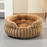 Coffee Plush Round Pet Bed with Gap Entry & Removable Cushion S Size - Thickened Warm Anti Slip Cats V888-ELOSUNG52271