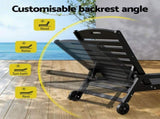 Gardeon 2PCS Sun Lounge Lounger Beach Chair HDPE Patio Outdoor Furniture with Wheels Black FF-LOUNGE-HE-BKX2