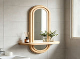 Double Layered Arched Wooden Wall Mirror Built-In Floating Shelf, Decorative Wall Mount Mirror V1369-AZ3-W-15357
