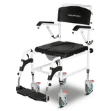 Equipmed Commode Shower Chair, Over Toilet or Bedside 136kg Capacity Aluminium frame with Wheels, V219-HELSBSEQCC5A