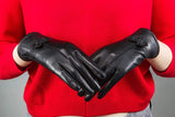 Women Leather Gloves Winter Warm Real Lambskin Fleece Lined Driving Gloves V1188-ZC-DLL-276