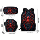 Style 2 3 Piece Spider Print School Bag Set - Large Capacity Polyester Backpack, Insulated Lunch Bag V888-ELOSUNG56268-2