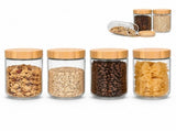 4 Pack Glass Storage Jars with Bamboo Lids and Silicone Rings for Overnight Oats, Coffee, Cereal and V1237-ZY-917-290