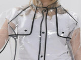Transparent Hooded Raincoat for Women Ultra Lightweight EVA Material Black Color Midlong Size L V1370-AZ4-16769