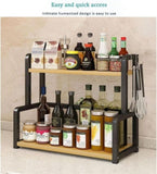 CARLA HOME 2-Tier Wooden Kitchen Countertop Spice Rack for Storage of Condiments, Oils, Jars & V178-36219