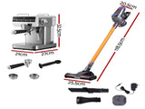 Devanti K7 Cordless Stick Vacuum Cleaner plus Coffee Maker Machine Espresso VAC-K7-GD-CM-06-SS