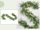6 Ft Spring Green Boxwood Garland for Mantle, Greenery Spring Summer Garland with White Flowers for V1258-DP02-C-2676