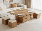 Fittro 3-in-1 Lift Top Coffee Table with 4 Chairs, Dining Table Work Desk Built-in Storage, MF-CT-W4C-NAT-AB