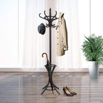 Brown Coat Rack with Stand Wooden Hat and 12 Hooks Hanger Walnut tree V178-93909