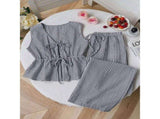 Women'S Summer Two-Piece Suit Striped Print Sleeveless Lace-Up Vest Tank Top Pants Beach Holiday Set V1370-AZ4-10276