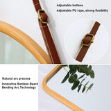 CARLA HOME Hanging Wall Mirror with Bamboo Frame with Adjustable Leather Strap for Bathroom, LSB-36293