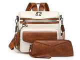 White-brown Women's Retro PU Leather Backpack - Dual-Color Tassel Design, Winter High-End Style V888-ELOSUNG33113