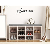 Artiss Shoe Rack Cabinet Shoe Bench Fabric Seat Pine BOA FURNI-C-SHOE-BEN102-WD