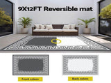 Gardeon Outdoor Rugs 274x366cm Large Carpet Reversible Area Mat PP Dual-Sided Patio Rug Greek Key OR-9X12FT-FRAME-GY