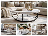 Artiss Coffee Table 2-Tier Marble Finish Round White&Black FUR-Z-COF-07-WHBK