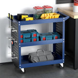 Giantz 3-Tier Tool Cart Storage Trolley Workshop Garage Pegboard Hooks Blue TB-CART-3T-N-BL