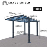 SHADE SHIELD Arched Single Carport 3.0m x 5.5m x 3.4m, Aluminium Alloy Frame, Polycarbonate Roof, V219-CPRSINPCSM4A