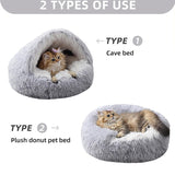 Grey Winter Long Plush Round Donut Cat Bed XL Size Dia 60CM - Soft Fluffy Semi-Enclosed Pet Cave Bed V888-ELOSUNG52469