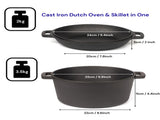26cm 2-in-1 Cast Iron Dutch Oven & Skillet Set Pre-Seasoned Dual-Use Pot with Lid Fry Pan, Durable & V324-TSD-DUALPOT26CM