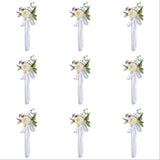 Wedding Aisle Decorations Artificial Flowers - Rose Chair Back Decor with Ribbons for Wedding V1366-AZ2-W-16515
