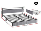 Artiss Metal Bed Frame King Size LED Charging Station 2 Drawers MBED-D-LINE-K-BK-AB